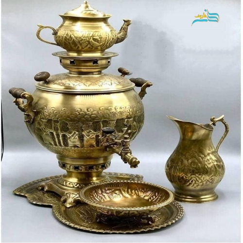 سرویس سماور ٦ لیتری قلمزنی زغالی و‌ گازی آنتیک ریز قلم - هنرظریف