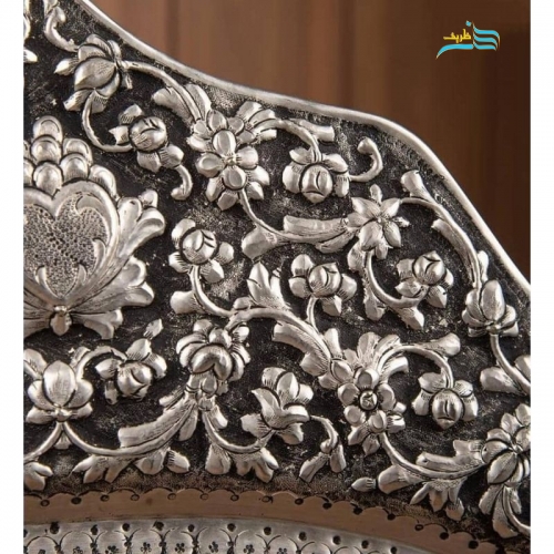 سرویس آینه شمعدان قلمزنی برنجی روکش نقره با نقش گل برجسته