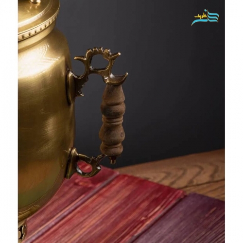 سرویس سماور زغالی 6 لیتری برنجی ورق ضخیم با چایخوری و چراغ سنتی