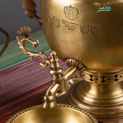 سرویس سماور زغالی 6 لیتری برنجی ورق ضخیم با چایخوری و چراغ سنتی