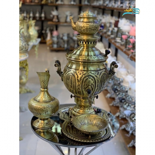 سماور گازی (برقی) برنجی 6 لیتری روکش نانو ورق یک دهم رنگ ثابت - هنرظریف