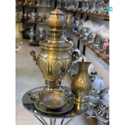 سرویس سماور زغالی برنجی 6 لیتری ورق ضخیم و آنتیک شده _ هنرظریف