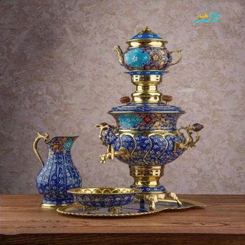 سرویس سماور برنجی دکوری 3 لیتری نقاش دست با روکش پلی استر