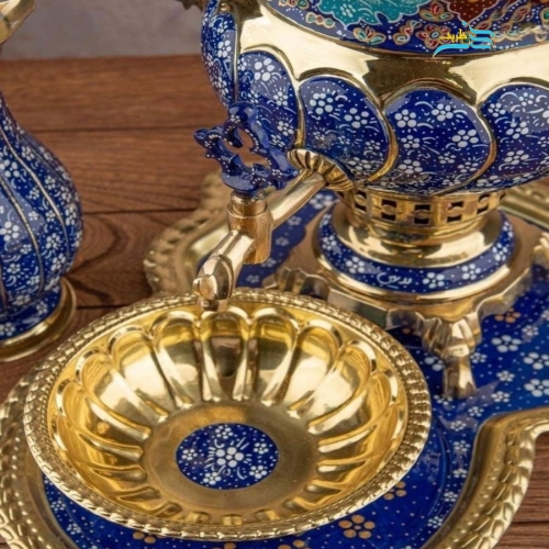 سرویس سماور برنجی دکوری 3 لیتری نقاش دست با روکش پلی استر
