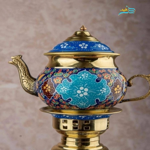 سرویس سماور برنجی دکوری 3 لیتری نقاش دست با روکش پلی استر