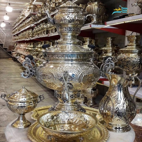 سرویس سماور ٦ لیتری برنجی زغالی قلمزنی دسه ماهی
