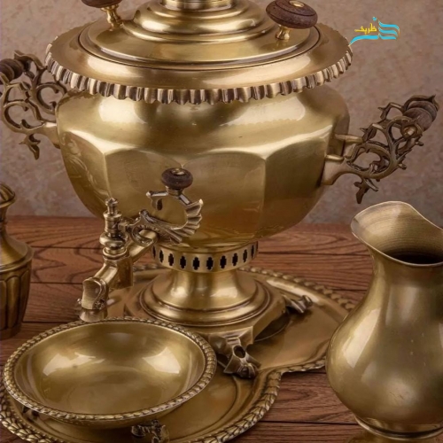 سرویس سماور زغالی سنگین وزن 6 لیتری شش ضلعی، دسته ماهی