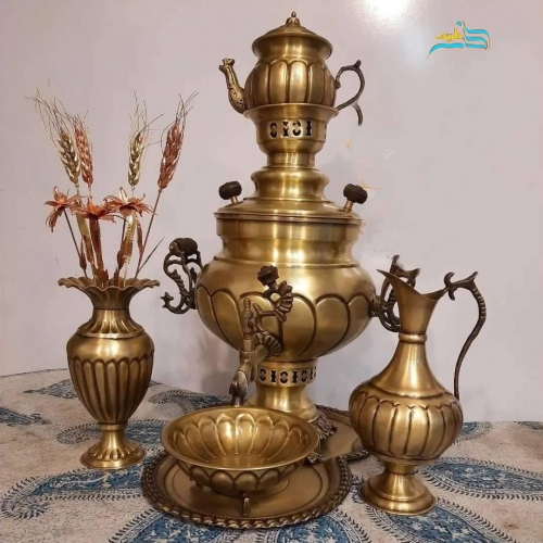سرویس پنج تکه سماور زغالی ٦ لیتری عدسی، مدل نگین - هنرظریف