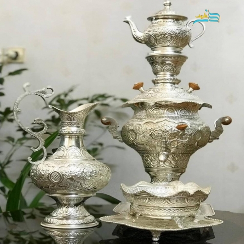 سرویس سماور ٣.٥ لیتری آبکاری نقره با روکش کوره ای و رنگ ثابت
