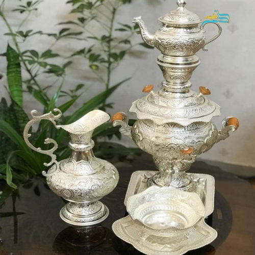 سرویس سماور برنجی ٣.٥ لیتری آبکاری نقره - هنرظریف