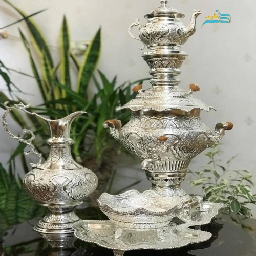 سرویس سماور برقی و زغالی برنجی پنج لیتری آبکاری نقره - هنرظریف