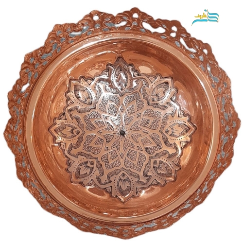 آجیل خوری مسی فیروزه کوبی و قلم زنی شده با روکش پل استر