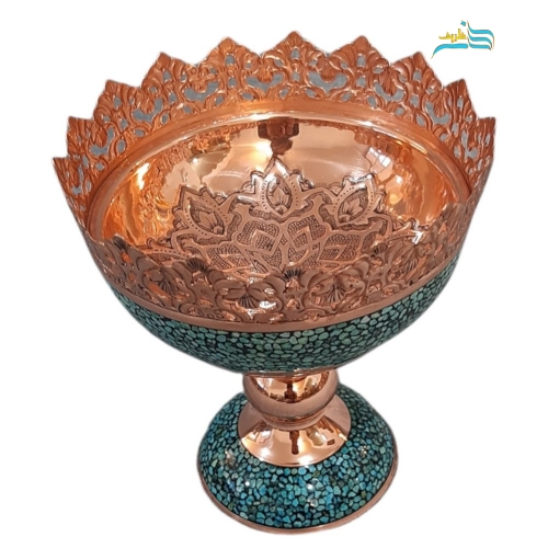 آجیل خوری مسی فیروزه کوبی و قلم زنی شده با روکش پل استر