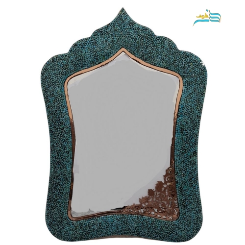 ست آینه، لاله و میز کنسول مسی فیروزه کوبی و قلم زنی شده ارتفاع 143 سانت