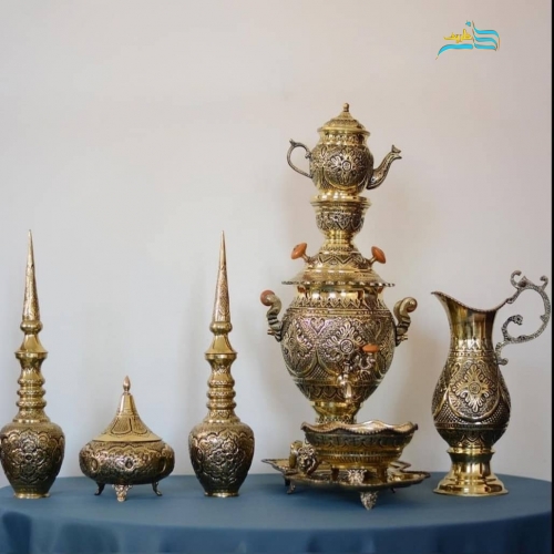 سرویس سماور، تنگ شاخدار و گز خوری طرح اسلیمی - هنرظریف