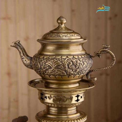 سرویس سماور برنجی 6 لیتری قلمزنی، قلم گل و مرغ، روکش نانو