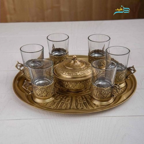 سرویس سماور برنجی 6 لیتری قلمزنی، قلم گل و مرغ، روکش نانو