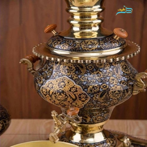 سرویس سماور زغالی اعیانی و پرکار برنجی 6 لیتری، نقاشی دست