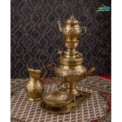 سرویس سماور زغالی برنجی 2 لیتری قلم هخامنشی نانو شده - هنرظریف
