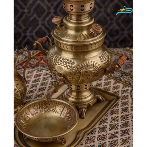 سرویس سماور زغالی برنجی 2 لیتری قلم هخامنشی