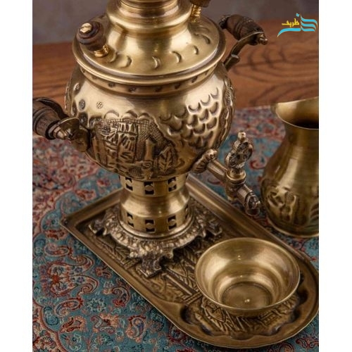 سرویس سماور زغالی قلمزنی 1 لیتری روکش نانو، طرح هخامنشی