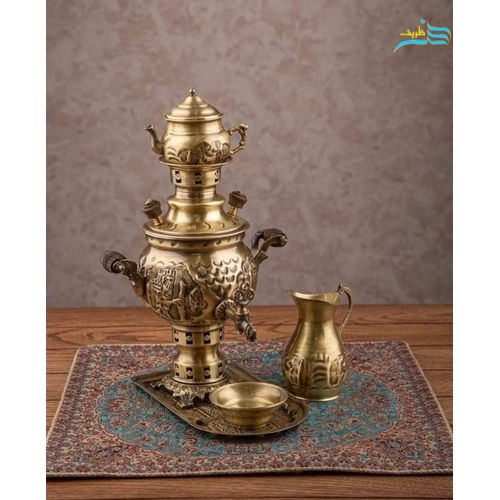 سرویس سماور زغالی قلمزنی 1 لیتری روکش نانو، طرح هخامنشی - هنرظریف