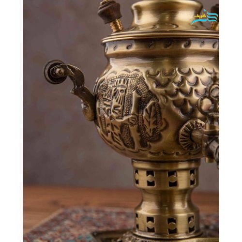 سرویس سماور زغالی قلمزنی 1 لیتری روکش نانو، طرح هخامنشی