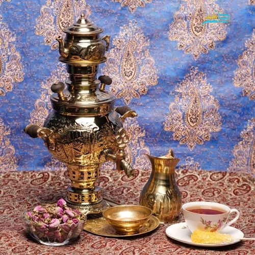 سرویس سماور زغالی برنجی 1 لیتری طرح هخامنشی ورق ضخیم - هنرظریف
