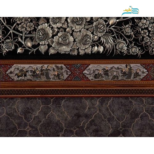 تابلو قلمزنی مسی در ابعاد 53 در 83 سانتیمتر با قاب خاتم اعلاء