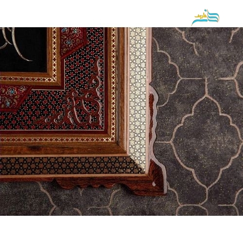 تابلو قلمزنی مسی در ابعاد 53 در 83 سانتیمتر با قاب خاتم اعلاء