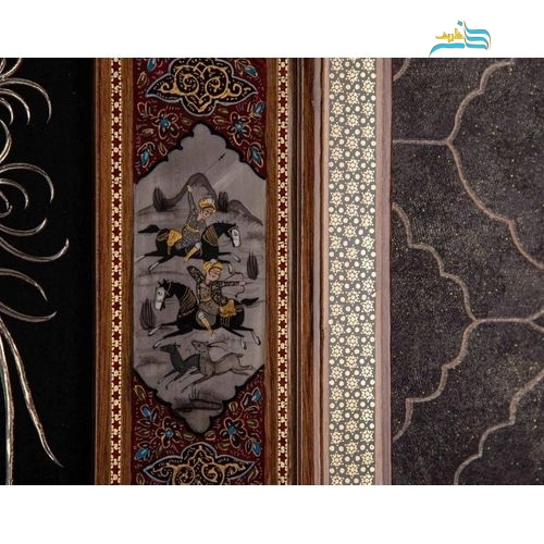 تابلو قلمزنی مسی در ابعاد 53 در 83 سانتیمتر با قاب خاتم اعلاء