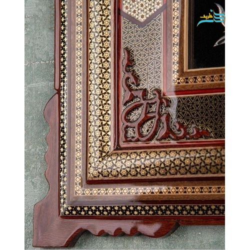 تابلو قلمزنی مسی در ابعاد 63 در 53 سانتیمتر با قاب خاتم درجه یک