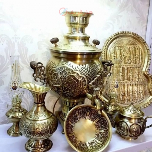 سرویس سماور زغالی برنجی قلمزنی6 لیتری، طرح خاص و تک 