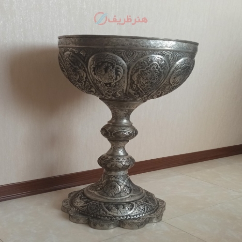 سنگاب مسی تمام قلمزنی شده طرح منظره و چهره