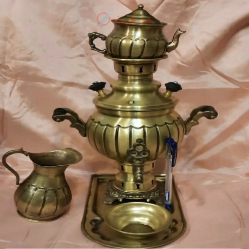 سرویس سماور برنجی زغالی 1 لیتری خط دار 5 - هنرظریف