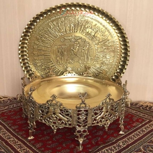 منقل برنجی مدل دو شیر با سینی