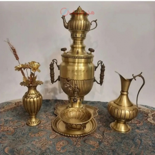 سرویس سماور برنجی ذغالی 6 لیتری مدل نیم نظر با ورق ضخیم و با کیفیت - هنرظریف