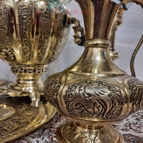 سرویس سماور قلمزنی زغالی برنجی 7 لیتری سنگین وزن