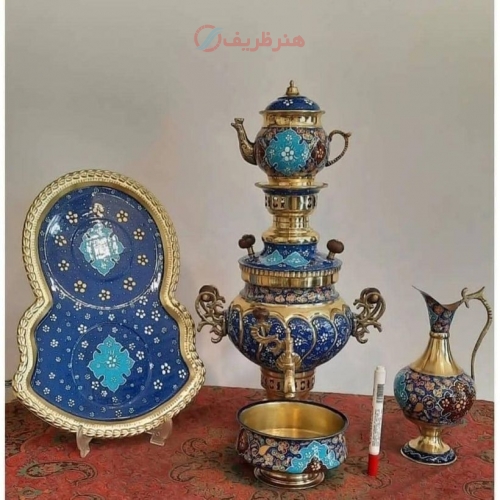 سرویس سماور 3 لیتری برنجی نقاشی دست مدل عدسی - هنرظریف