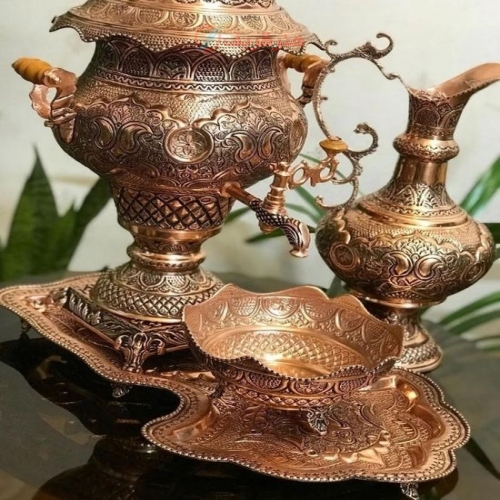 سرویس سماور ذغالی و برقی مسی 8 لیتری - هنرظریف