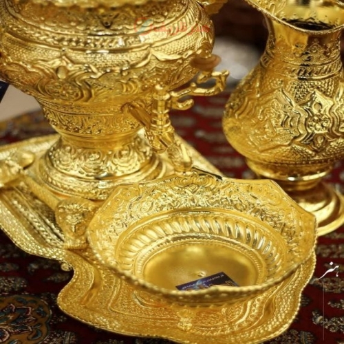 سرویس سماور برنجی قلمزنی 3 لیتری با آبکاری شبه طلا