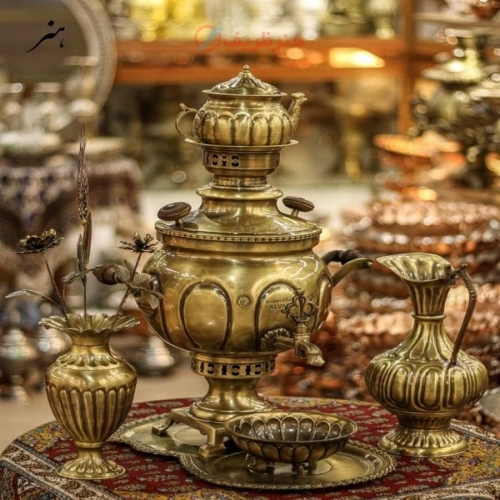 سرویس سماور برنجی 6 لیتری آنتیک شده و نانو شده - هنرظریف