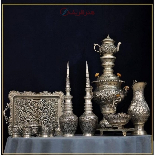سرویس سماور برنجی 5 لیتری روکش نقره - هنرظریف