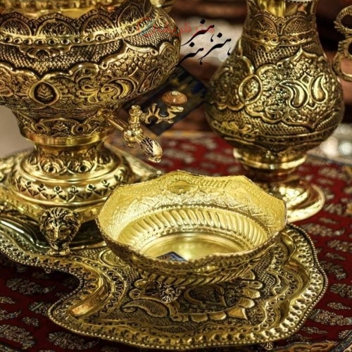 سرویس سماور برنجی قلمزنی 5 لیتری، سیاه قلم