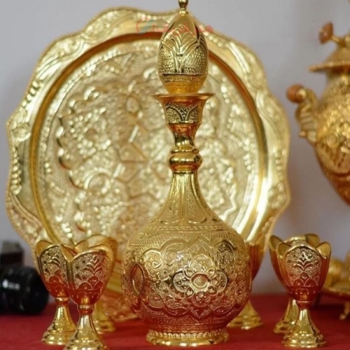 سرویس سماور و شرابخوری برنجی 5 لیتری طرح اسلیمی - اسلیمی
