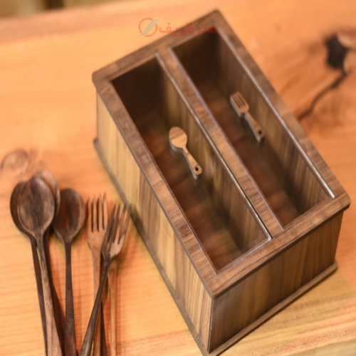 جای قاشق و چنگال چوبی با درب تلقی