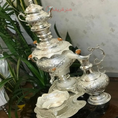 سماور لوکس برنجی 5 لیتری قلمزنی دست اعلاء با روکش نقره