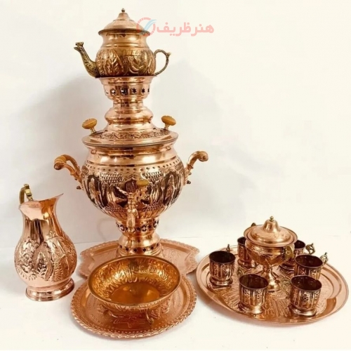 سرویس سماور مسی 6 لیتری سیاه قلم با چایخوری