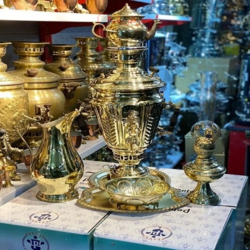 سرویس سماور برنجی ذغالی 6 لیتری - هنرظریف