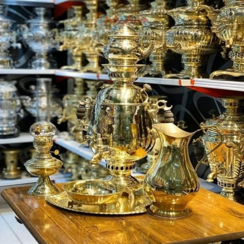 سرویس سماور برنجی 6 لیتری زغالی با کیفیت عالی و طرح جدید